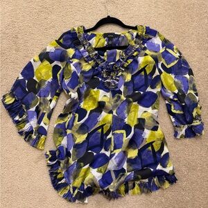 Alfani Blue and Yellow Abstract Blouse